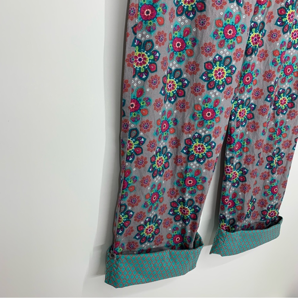 World Market Geometric Floral Boho Pajama Lounge Pants With Contrast Button Cuff - Picture 8 of 16